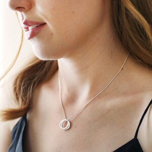 Sterling Silver Interlocking Crystal Rings Necklace