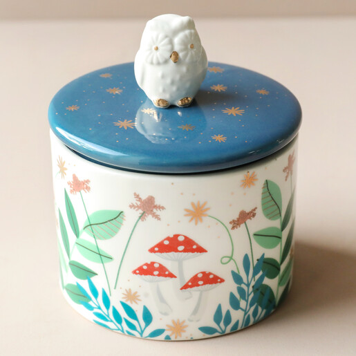 House of Disaster Secret Garden Owl Jar with Beige Background