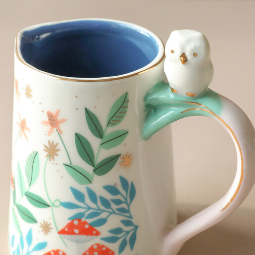 Close Up of House of Disaster Secret Garden Owl Jug with Natural Coloured Background