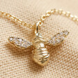 Estella Bartlett Cubic Zirconia Bee Pendant Necklace in Gold on Neutral Fabric