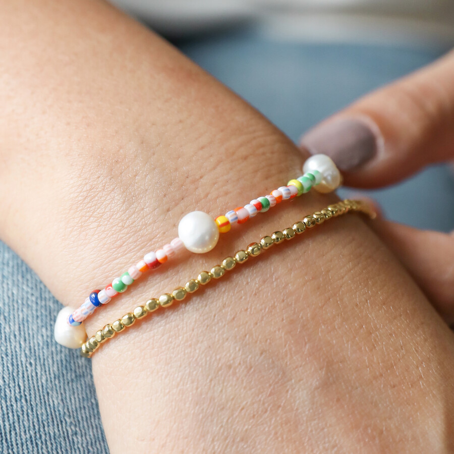 Two Pack Rainbow, Pearl And Gold Bracelet | Estella Bartlett