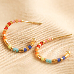 Estella Bartlett Rainbow Beaded Hoop Earrings in Gold