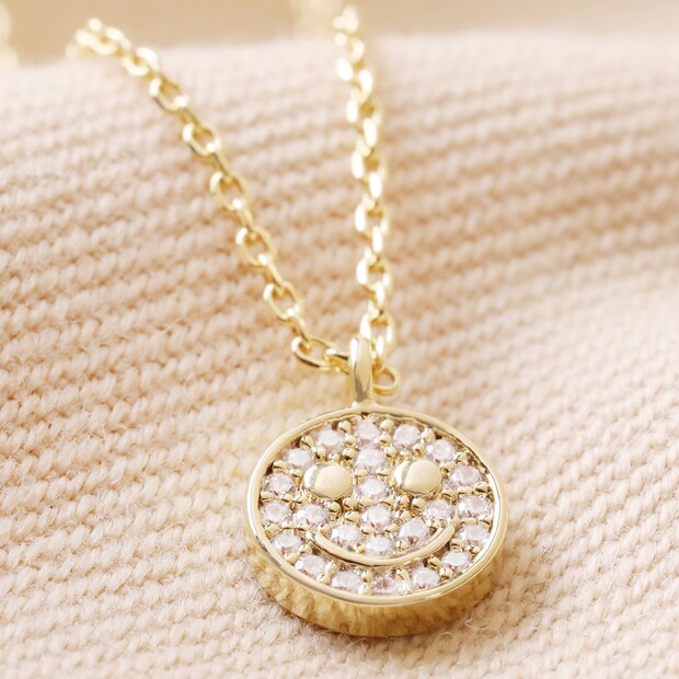 Estella Bartlett Pavé Smiley Pendant Necklace Gold Estella Bartlett Pavé Smiley Pendant Necklace Gold