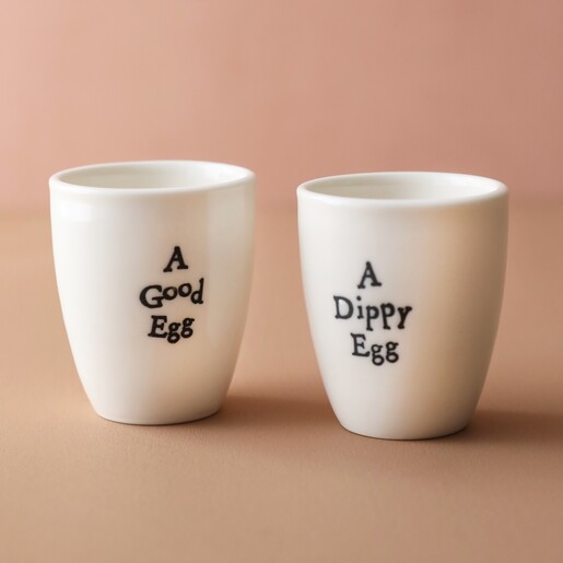 Other Version Available East of India Dippy Egg Porcelain Egg Cup Next to Other Egg Cup