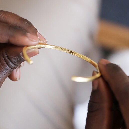 On model Lisa Angel Personalised Men's Brushed Bar Bangle