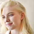 Double Illusion Huggie Hoop Earrings in Gold on Blonde Model