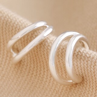 Double Illusion Huggie Hoop Earrings in Silver