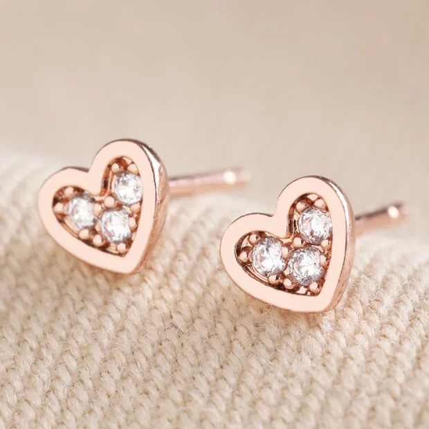Tiny Crystal Heart Stud Earrings in Rose Gold Tiny Crystal Heart Stud Earrings in Rose Gold