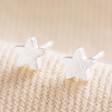 Tiny Star Stud Earrings in Silver on Neutral Fabric