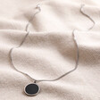 Men's Stainless Steel Black Onyx Stone Pendant Necklace Full Length on Neutral Coloured Fabric