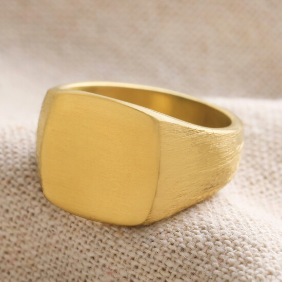 Men's Brushed Gold Stainless Steel Signet Ring - L/XL