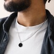 Model Wearing Men's Personalised Stainless Steel Black Onyx Stone Pendant Necklace 