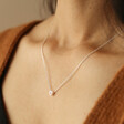 Full Length Tiny Crystal Heart Pendant Necklace in Silver on model