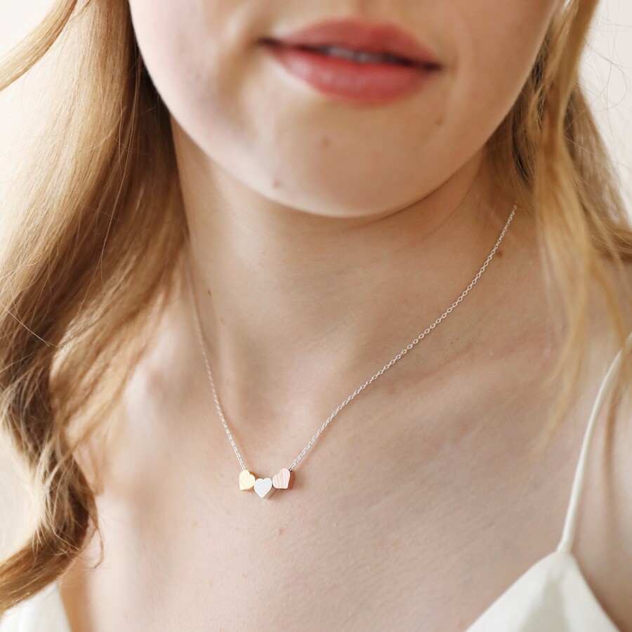 Brushed Mixed Metal Triple Heart Necklace Lisa Angel