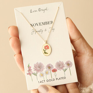 Enamel Birth Flower Necklace in Gold