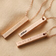 Personalised Bar Pendant Necklaces in Rose Gold on Fabric
