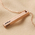 Blackened Engraved Personalised Bar Pendant Necklace in Rose Gold