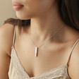 Model Wearing Rose Gold Dipped Bar Pendant Necklace in Silver