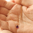 Semi-Precious Amethyst Stone Teardrop Pendant Necklace in Gold in Model's Hand
