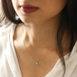 Brunette Model Wearing Semi-Precious Chrysoprase Stone Teardrop Pendant Necklace in Gold