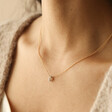 Close Up of Model Wearing Semi-Precious Grey Labradorite Stone Teardrop Pendant Necklace in Gold