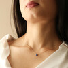 Semi-Precious Lapis Lazuli Stone Teardrop Pendant Necklace in Gold on Model in White Shirt
