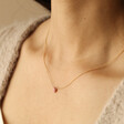 Semi-Precious Pink Thulite Stone Teardrop Pendant Necklace in Gold on Model