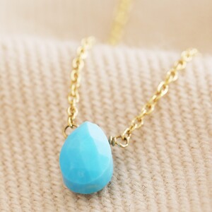 Semi-Precious Turquoise Stone Teardrop Pendant Necklace in Gold