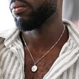 Male Model Wearing Stainless Steel Coin Pendant Necklace