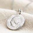 Stainless Steel Coin Pendant Necklace on Neutral Fabric