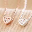 Tiny Crystal Heart Pendant Necklaces in Silver and Rose Gold