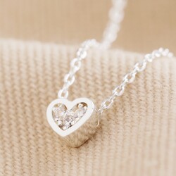 Tiny Crystal Heart Pendant Necklace in Silver