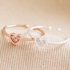 Adjustable Crystal Heart Rings in Silver and Rose Gold