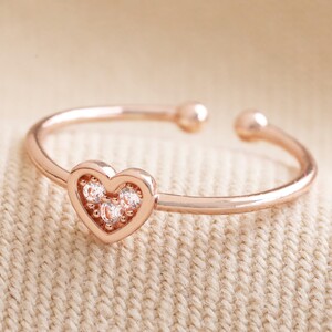 Adjustable Crystal Heart Ring in Rose Gold