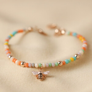 Colourful Beaded Bee Bracelet in Rose Gold
