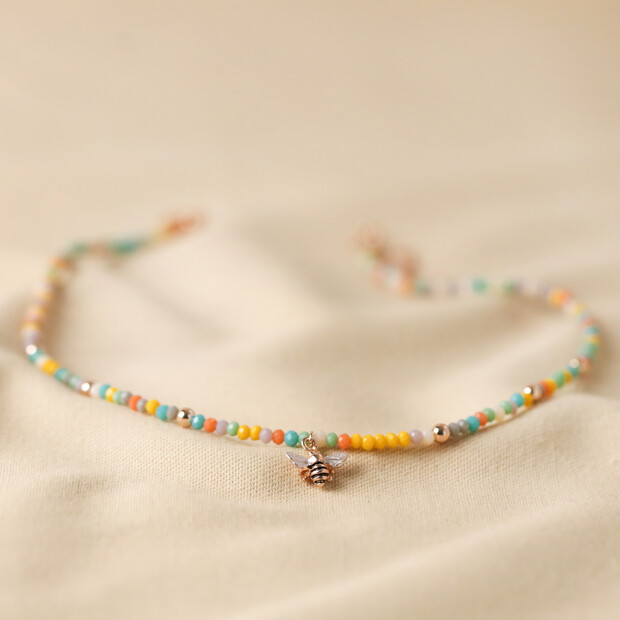 Colourful Beaded Bee Necklace in Rose Gold Colourful Beaded Bee Necklace in Rose Gold