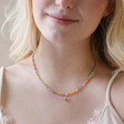 Model Wearing Colourful Beaded Bee Necklace in Rose Gold 