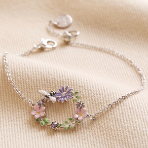 Crystal Flower and Enamel Bee Bracelet in Silver