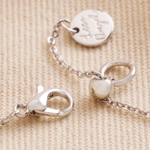 Close Up of Adjustable Slider of the Crystal Flower and Enamel Bee Bracelet in Silver