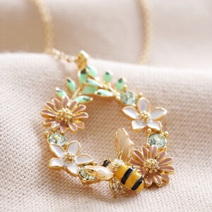 Crystal Flower and Bee Droplet Necklace