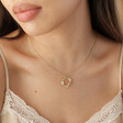 Crystal Flower and Enamel Bee Pendant Necklace in Gold on Model
