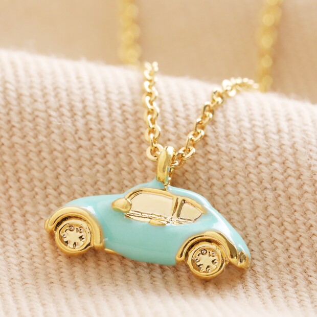 Mint Green Enamel Car Pendant Necklace in Gold Mint Green Enamel Car Pendant Necklace in Gold