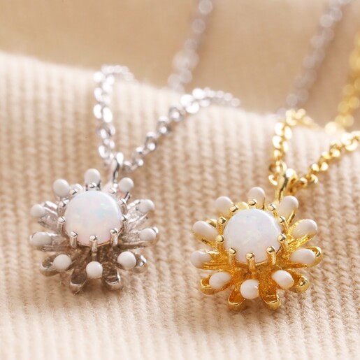 Close Up of Pendants on Opal and Enamel Floral Pendant Necklace in Gold and in Silver