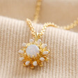 Close Up of Pendant on Opal and Enamel Floral Pendant Necklace in Gold