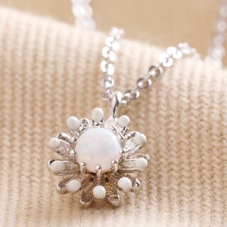 Opal and Enamel Floral Pendant Necklace in Silver