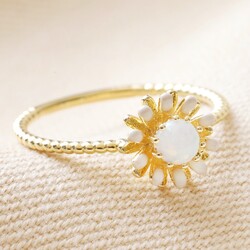 Opal and Enamel Floral Ring in Gold