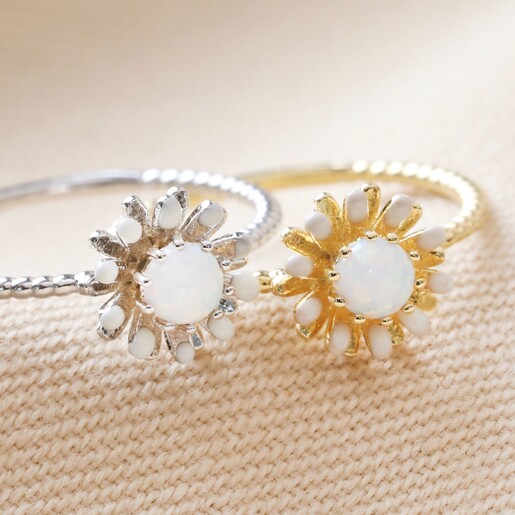 Opal and Enamel Floral Ring in Gold with Other Colour Available in Silver