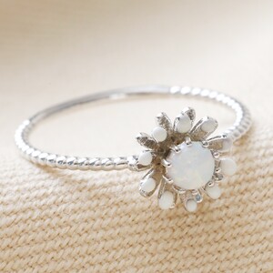 Opal and Enamel Floral Ring in Silver - L/XL