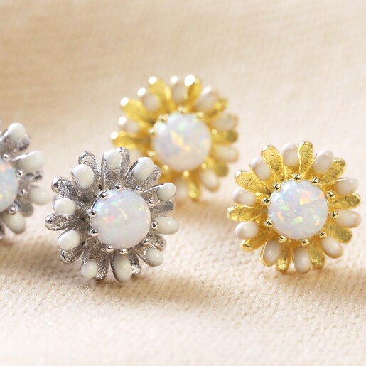 Opal and Enamel Stud Earrings in Silver with Other Colour Available in Gold