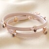 Rose Gold Bee Layered Vegan Leather Bracelet in Pink on Neutral Coloured Fabric